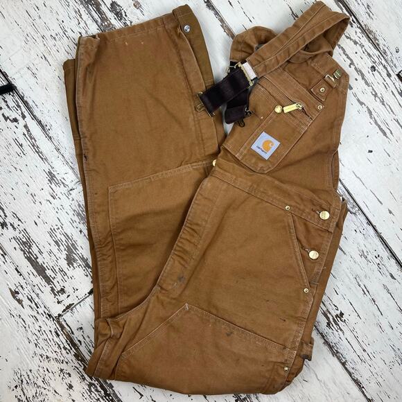 Carhartt Insulated Double Knee Canvas Bib overalls men’s 40x32 Brown R41–BRN - Picture 1 of 10